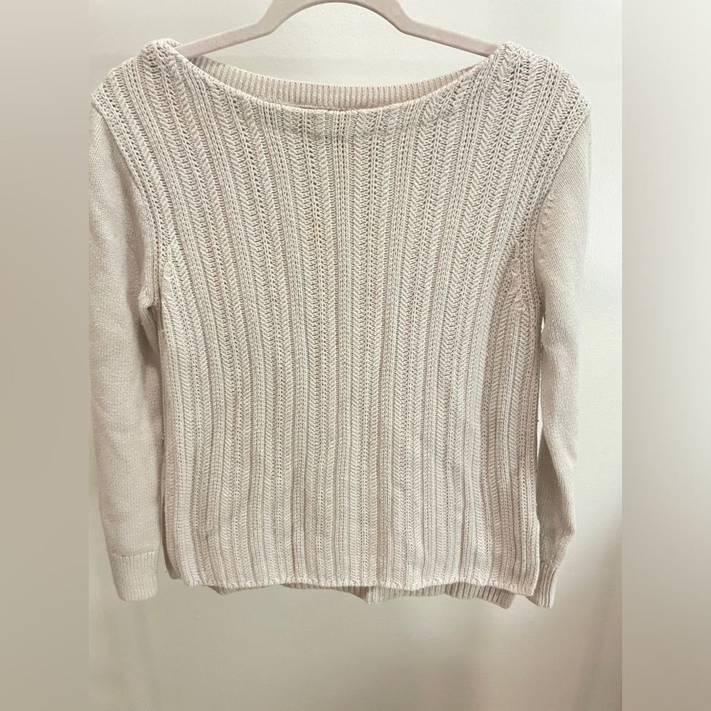 Banana Republic Womens Ivory Thin Cable Knit Boat Neck Sweater Size Small